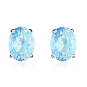 D'Joy Mangoro Aquamarine 1.60 ctw Solitaire Stud Earrings in Platinum Over Sterling Silver