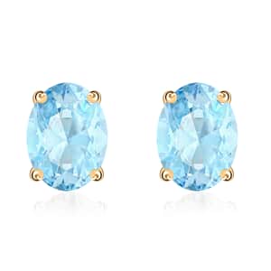 Mangoro Aquamarine 1.70 ctw Solitaire Stud Earrings in Vermeil Yellow Gold Over Sterling Silver