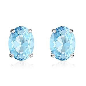 Luxoro Premium Mangoro Aquamarine 1.70 ctw Solitaire Stud Earrings in 14K White Gold 1.70 ctw
