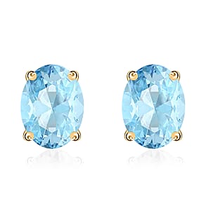 Luxoro Premium Mangoro Aquamarine 1.70 ctw Solitaire Stud Earrings in 14K Yellow Gold 1.70 ctw (Del. in 10-12 Days)