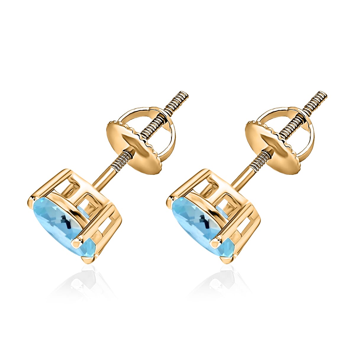 Luxoro Premium Mangoro Aquamarine 1.70 ctw Solitaire Stud Earrings in 14K Yellow Gold 1.70 ctw image number 2