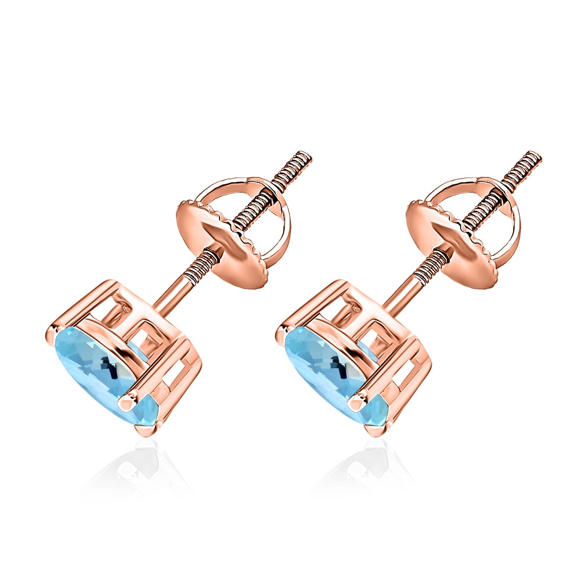 Luxoro Premium Mangoro Aquamarine 1.70 ctw Solitaire Stud Earrings in 14K Rose Gold 1.70 ctw image number 2