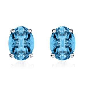 Rhapsody AAAA Santa Maria Aquamarine 1.70 ctw Solitaire Stud Earrings in 950 Platinum