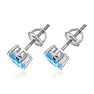 Rhapsody AAAA Santa Maria Aquamarine 1.70 ctw Solitaire Stud Earrings in 950 Platinum (Del. in 10-12 Days)