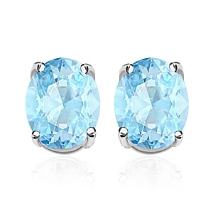 Mangoro Aquamarine Solitaire Stud Earrings in Platinum Over Sterling Silver 2.60 ctw (Del. in 10-12 Days)