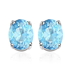 Luxoro Premium Mangoro Aquamarine 2.60 ctw Solitaire Stud Earrings in 14K White Gold