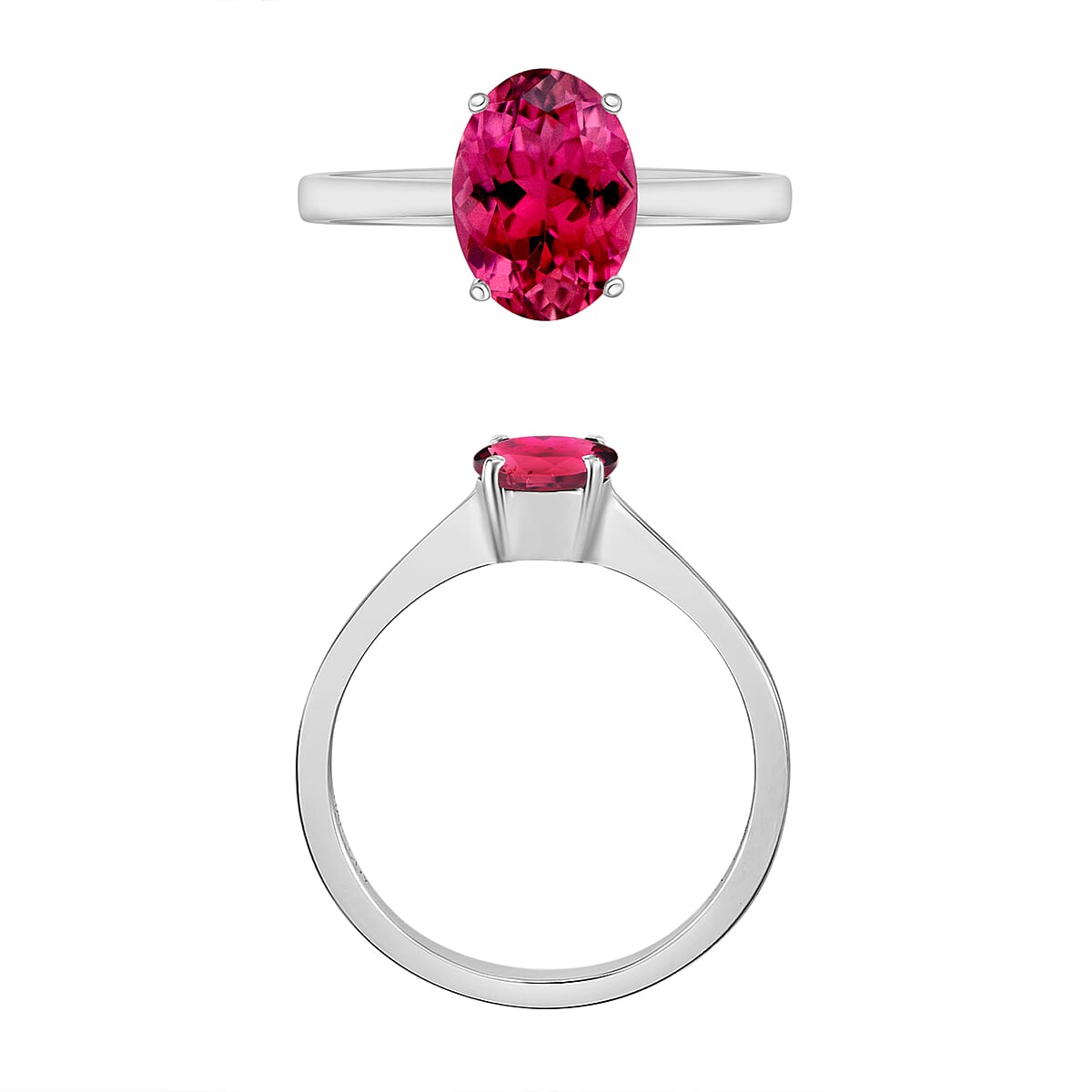 Luxoro Premium Ouro Fino Rubellite 1.30 ctw Solitaire Ring in 14K White Gold (Size 5.5) 4 Grams image number 3