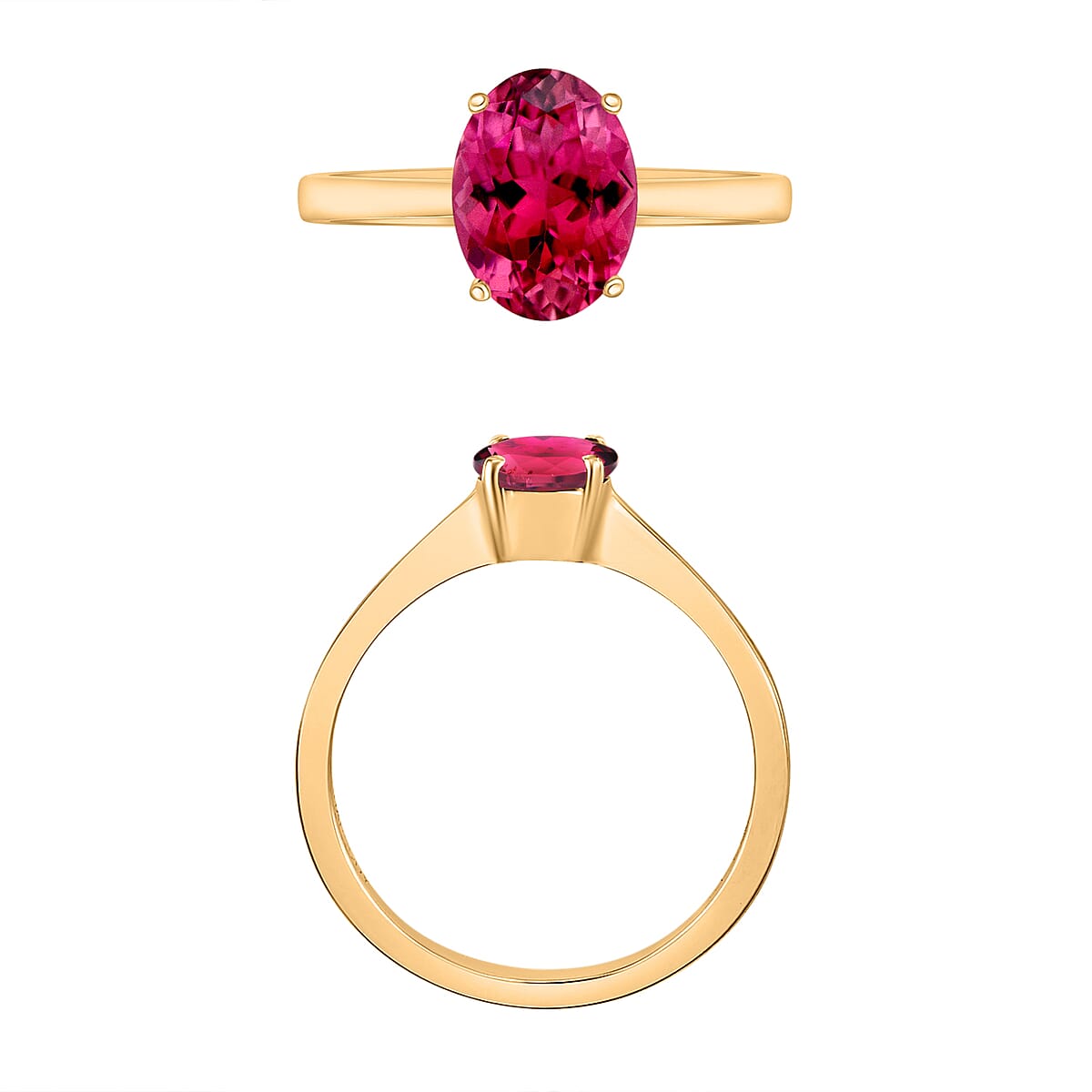 Luxoro Premium Ouro Fino Rubellite 1.30 ctw Solitaire Ring in 14K Yellow Gold (Size 5.5) 4 Grams (Del. in 10-12 Days) image number 3
