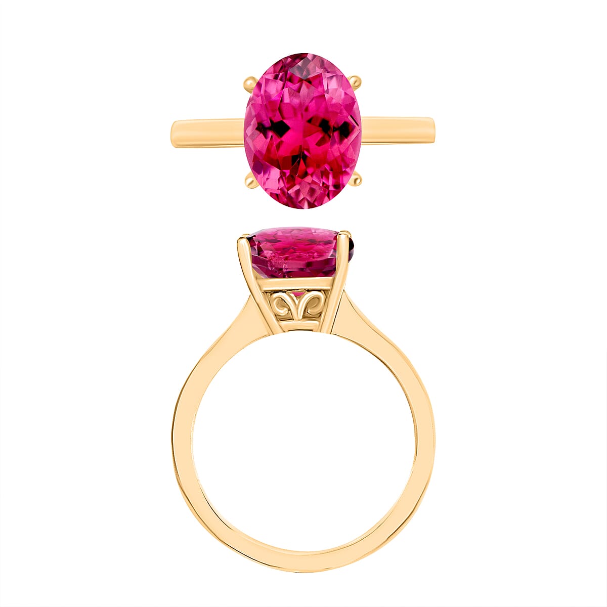 Ouro Fino Rubellite 2.50 ctw Solitaire Ring in Vermeil Yellow Gold Over Sterling Silver (Size 6.0) (Del. in 10-12 Days) image number 3