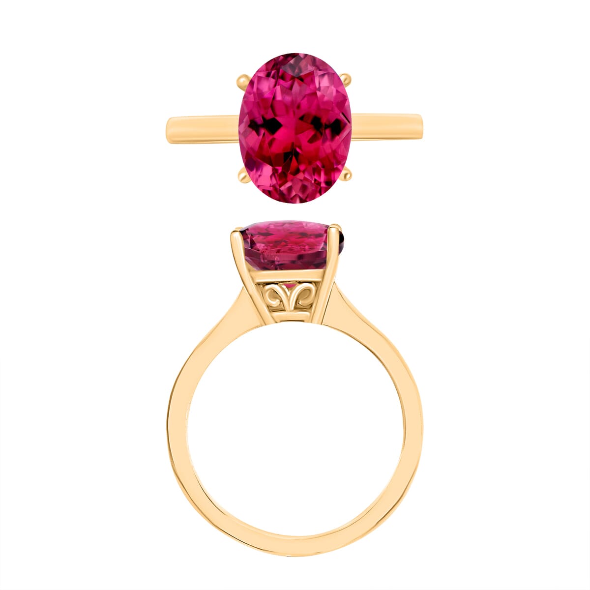 Luxoro Premium Ouro Fino Rubellite 2.50 ctw Solitaire Ring in 14K Yellow Gold (Size 10.0) 4 Grams image number 3