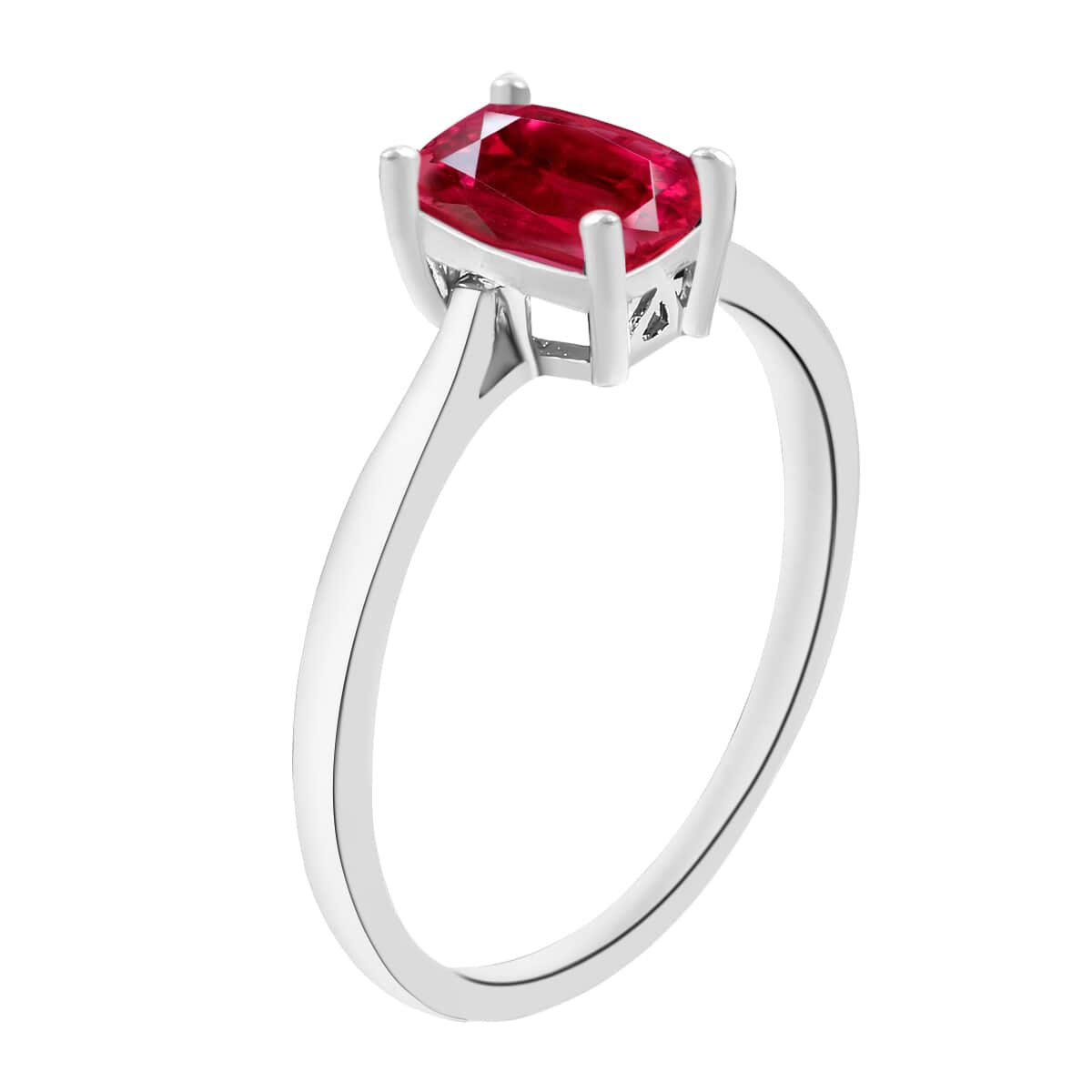 Premium Ouro Fino Rubellite 1.35 ctw Solitaire Ring in Platinum Over Sterling Silver (Size 4.0) image number 2