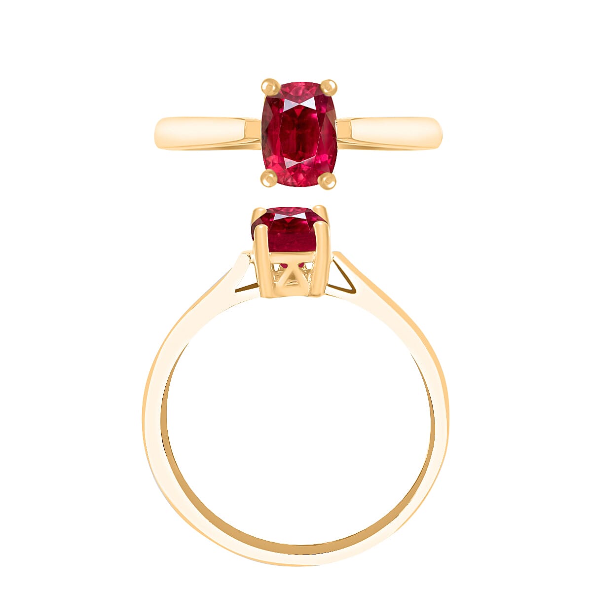 Premium Ouro Fino Rubellite 1.35 ctw Solitaire Ring in Vermeil Yellow Gold Over Sterling Silver (Size 9.0) image number 3