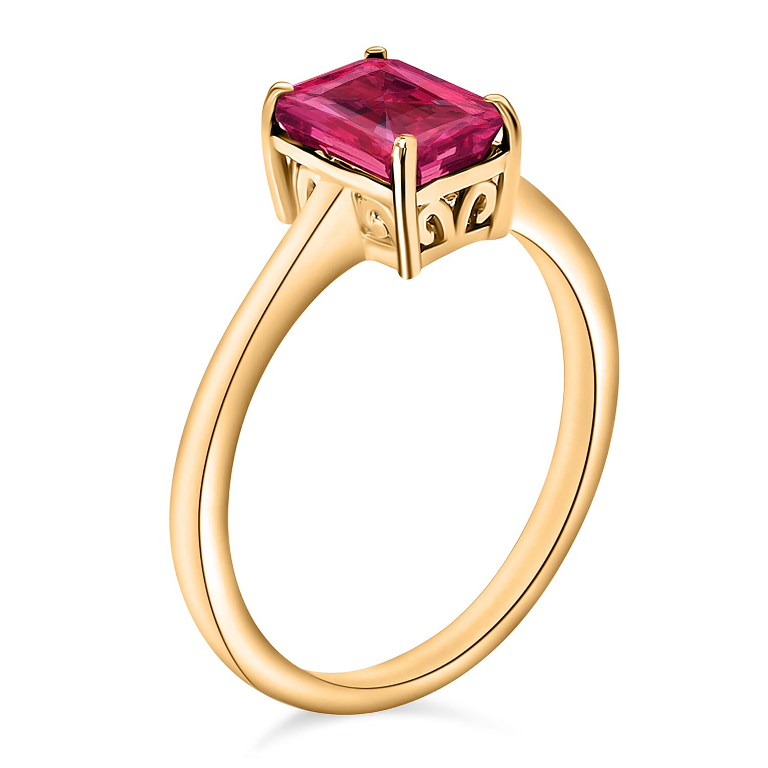 Premium Ouro Fino Rubellite Solitaire Ring in Vermeil Yellow Gold Over Sterling Silver (Size 8.5) 1.35 ctw