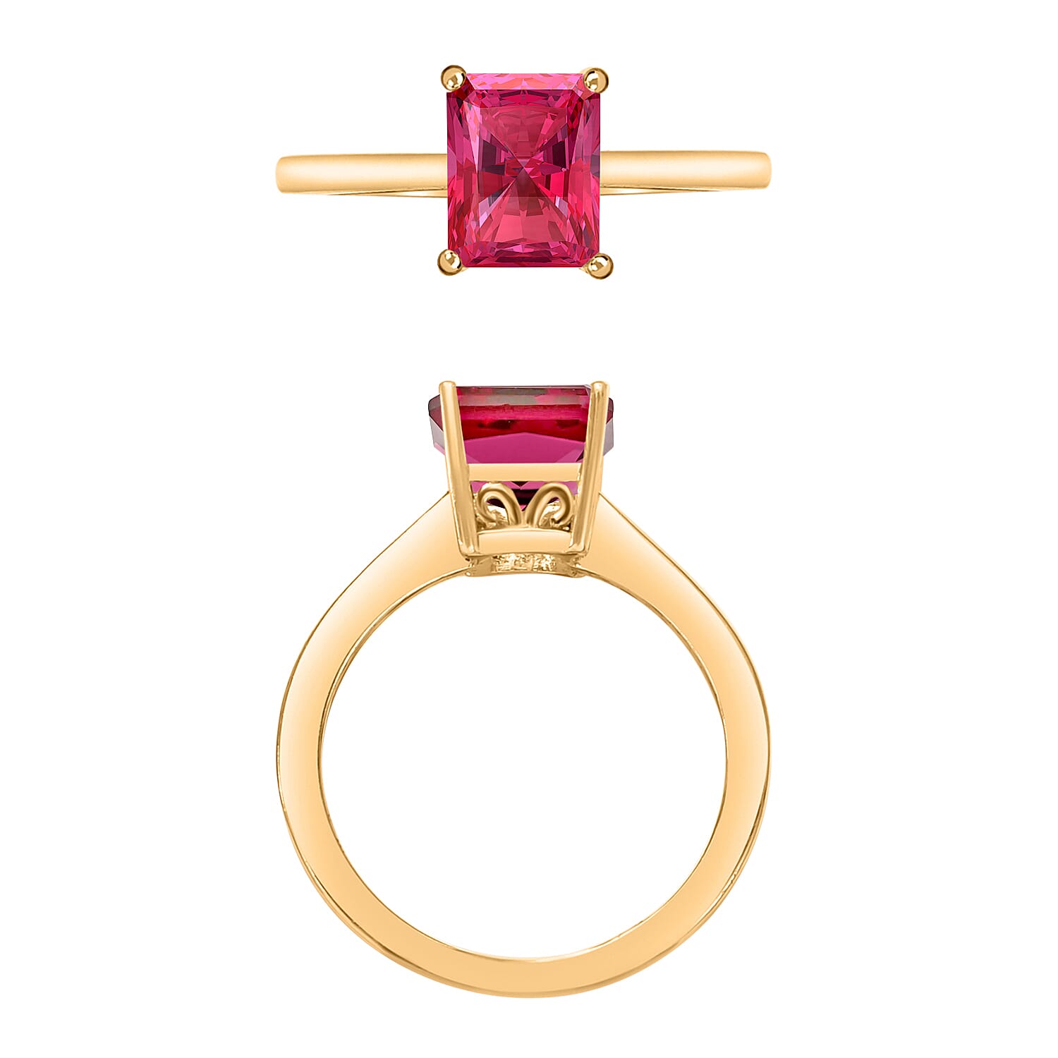 Premium Ouro Fino Rubellite Solitaire Ring in Vermeil Yellow Gold Over Sterling Silver (Size 8.5) 1.35 ctw