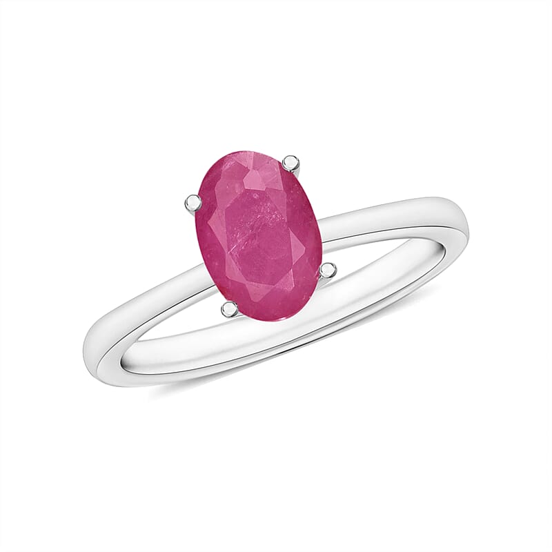 Mozambique Ruby 1.10 ctw Solitaire Ring in Platinum Over Sterling Silver (Size 4.0)