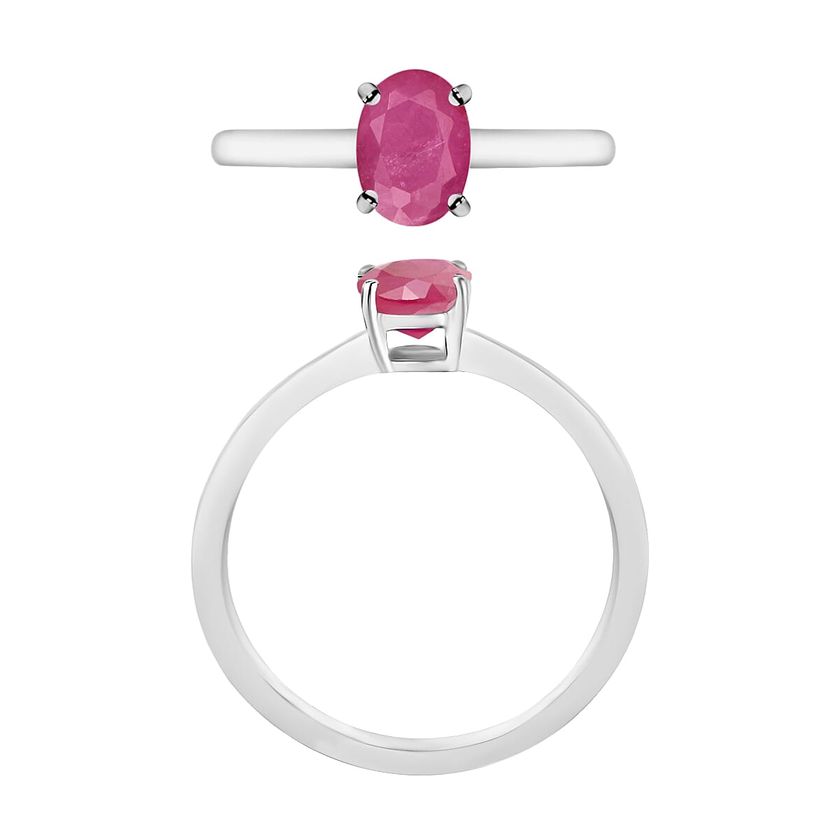 Mozambique Ruby 1.10 ctw Solitaire Ring in Platinum Over Sterling Silver (Size 7.5) image number 3