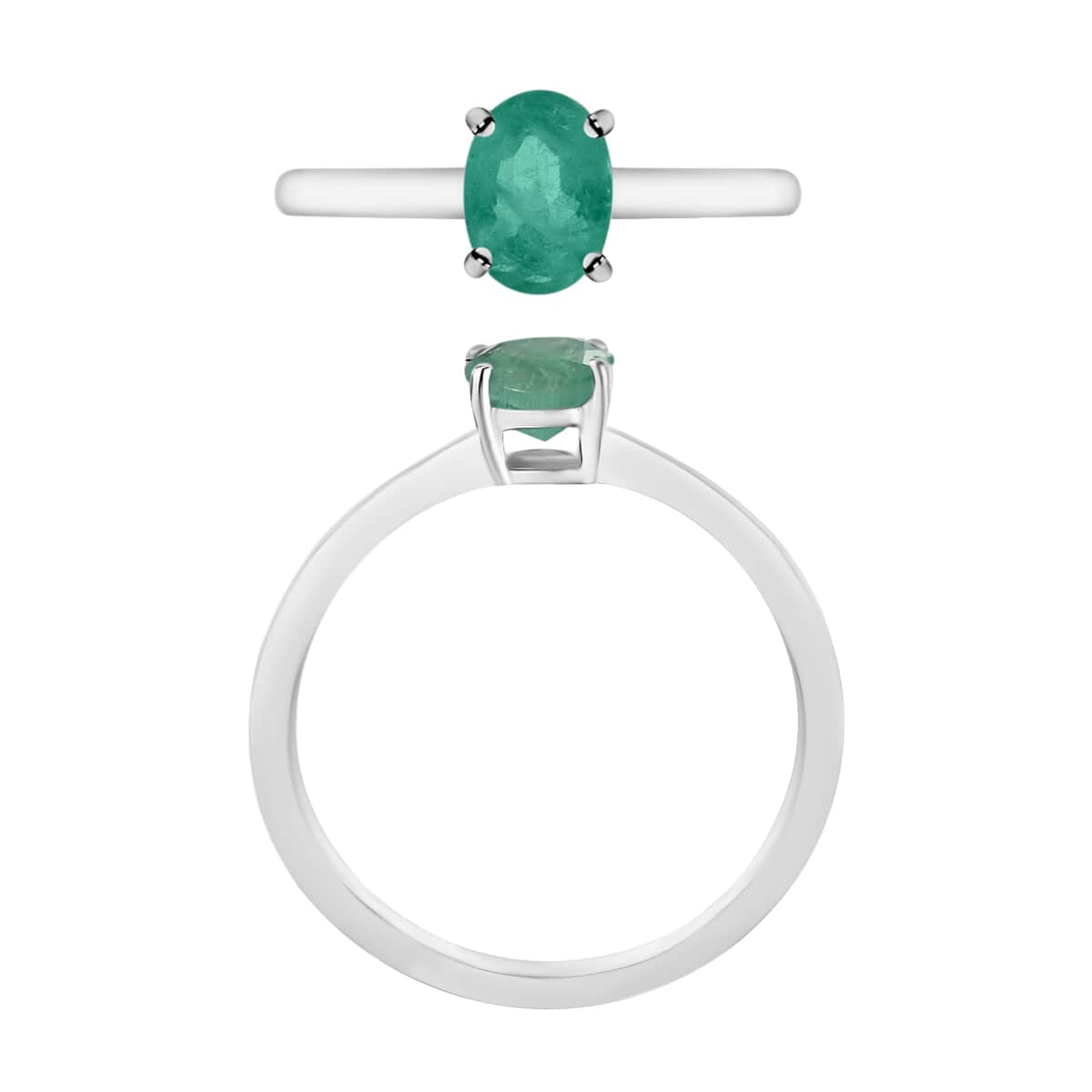 Kagem Zambian Emerald Solitaire Ring in Platinum Over Sterling Silver (Size 4) 0.85 ctw image number 3