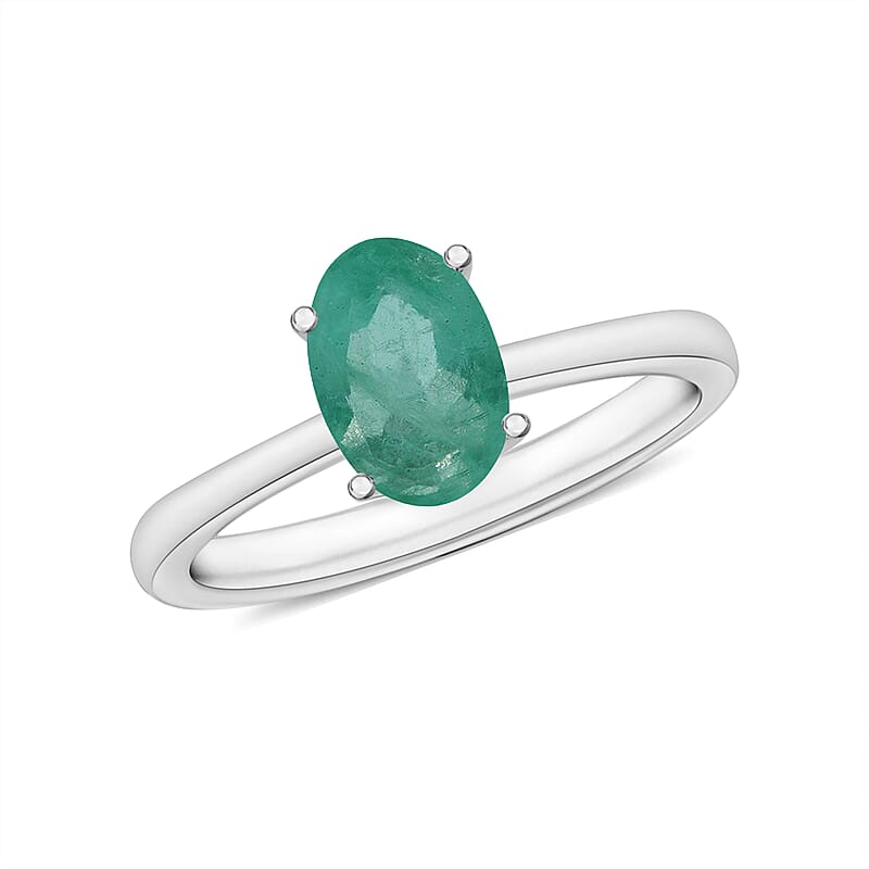 D'Joy Kagem Zambian Emerald Solitaire Ring in Platinum Over Sterling Silver (Size 4.5) 0.70 ctw