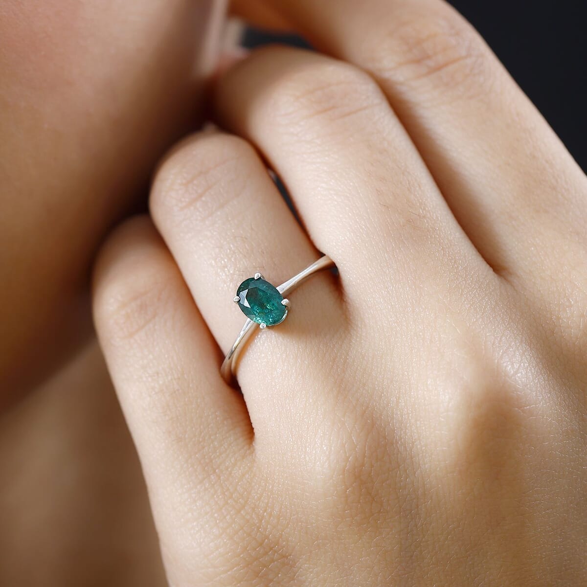Kagem Zambian Emerald Solitaire Ring in Platinum Over Sterling Silver (Size 9.5) 0.85 ctw image number 1