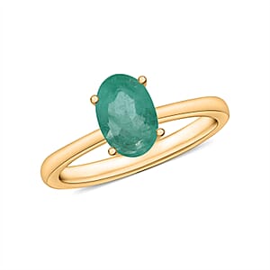 D'Joy Kagem Zambian Emerald Solitaire Ring in Vermeil Yellow Gold Over Sterling Silver (Size 6.5) 0.85 ctw