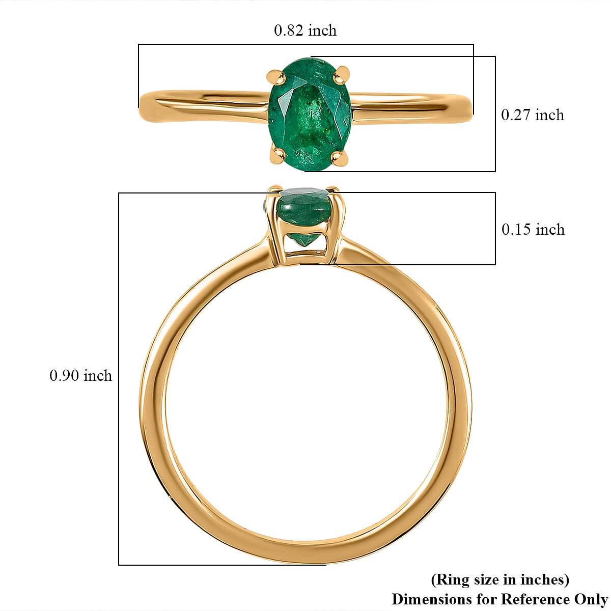D'Joy Kagem Zambian Emerald Solitaire Ring in Vermeil Yellow Gold Over Sterling Silver (Size 7.0) 0.85 ctw (Del. in 10-12 Days) image number 5