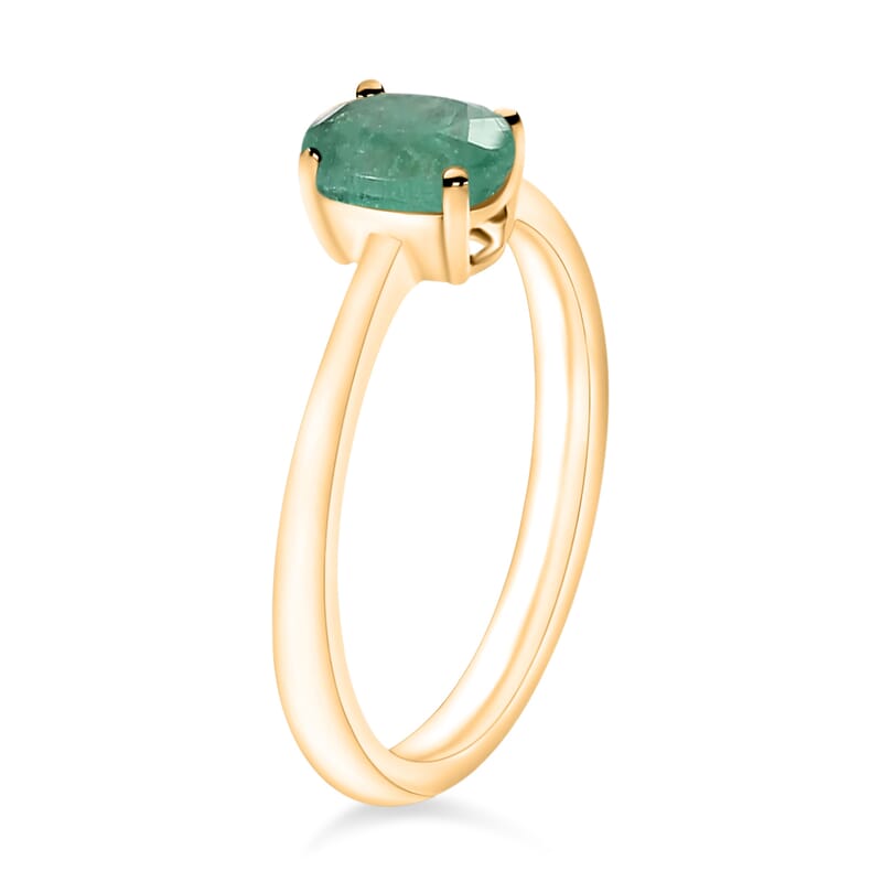 D'Joy Kagem Zambian Emerald Solitaire Ring in Vermeil Yellow Gold Over Sterling Silver (Size 9.0) 0.85 ctw