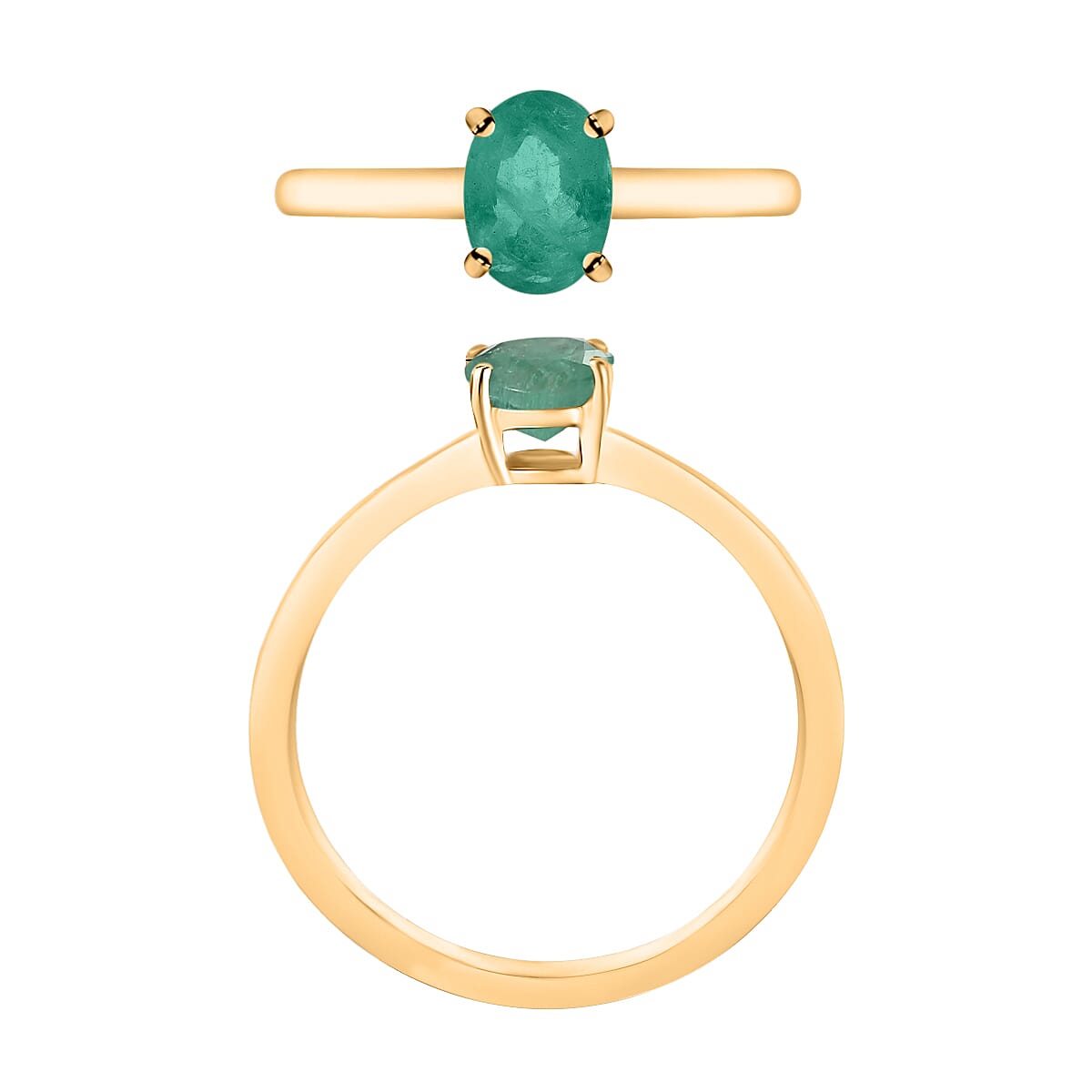 D'Joy Kagem Zambian Emerald Solitaire Ring in Vermeil Yellow Gold Over Sterling Silver (Size 9.0) 0.85 ctw