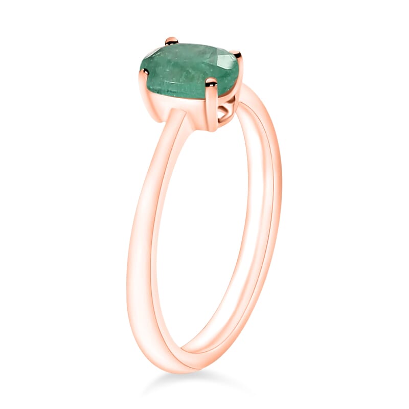 Kagem Zambian Emerald Solitaire Ring in Vermeil Rose Gold Over Sterling Silver (Size 7.0) 0.85 ctw