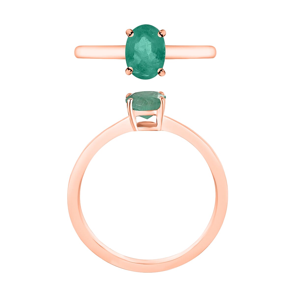 Kagem Zambian Emerald Solitaire Ring in Vermeil Rose Gold Over Sterling Silver (Size 12.0) 0.85 ctw (Del. in 10-12 Days) image number 3