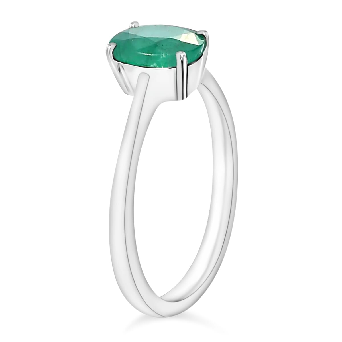 Kagem Zambian Emerald Solitaire Ring in Platinum Over Sterling Silver (Size 4.0) 1.20 ctw image number 2