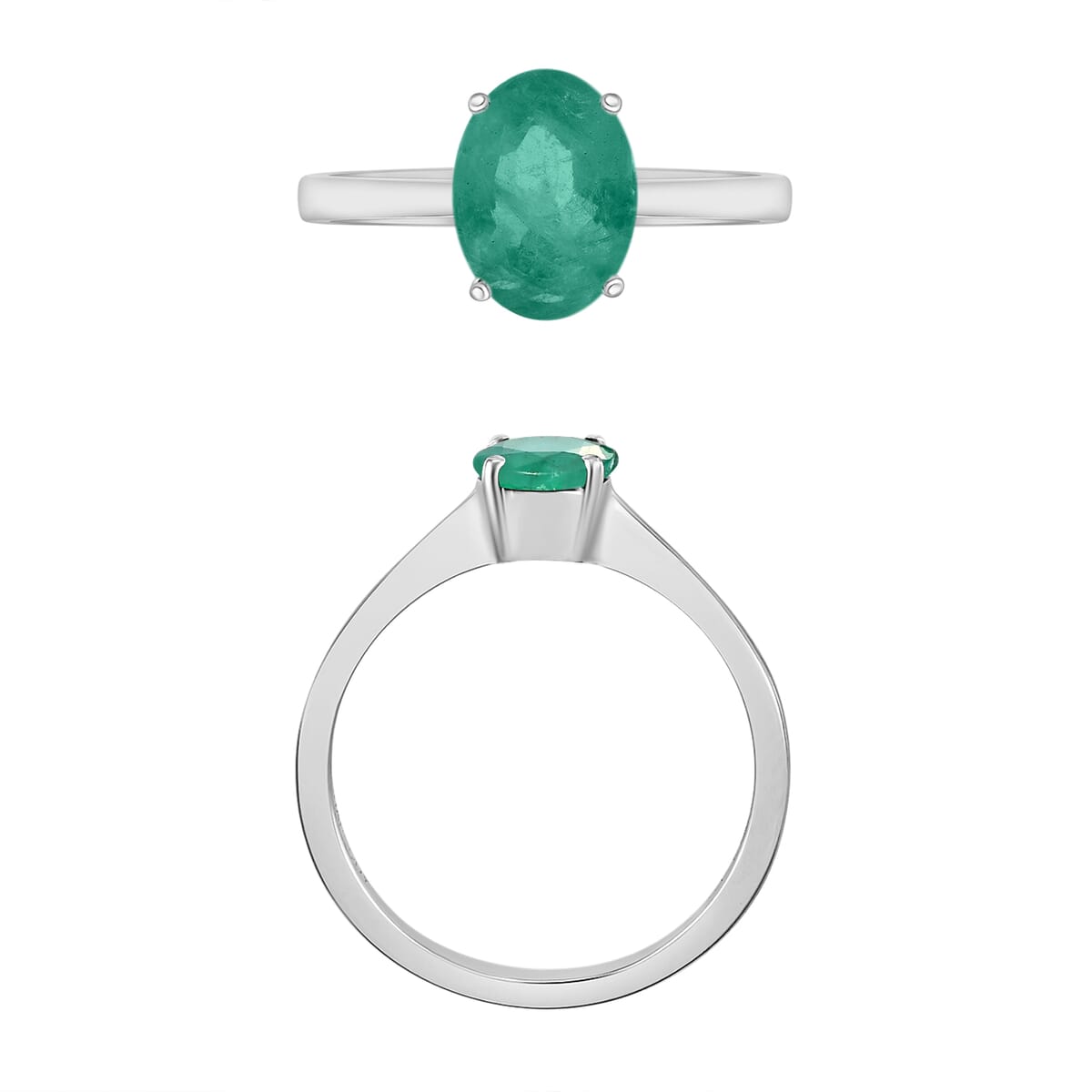 Kagem Zambian Emerald Solitaire Ring in Platinum Over Sterling Silver (Size 4.0) 1.20 ctw image number 3
