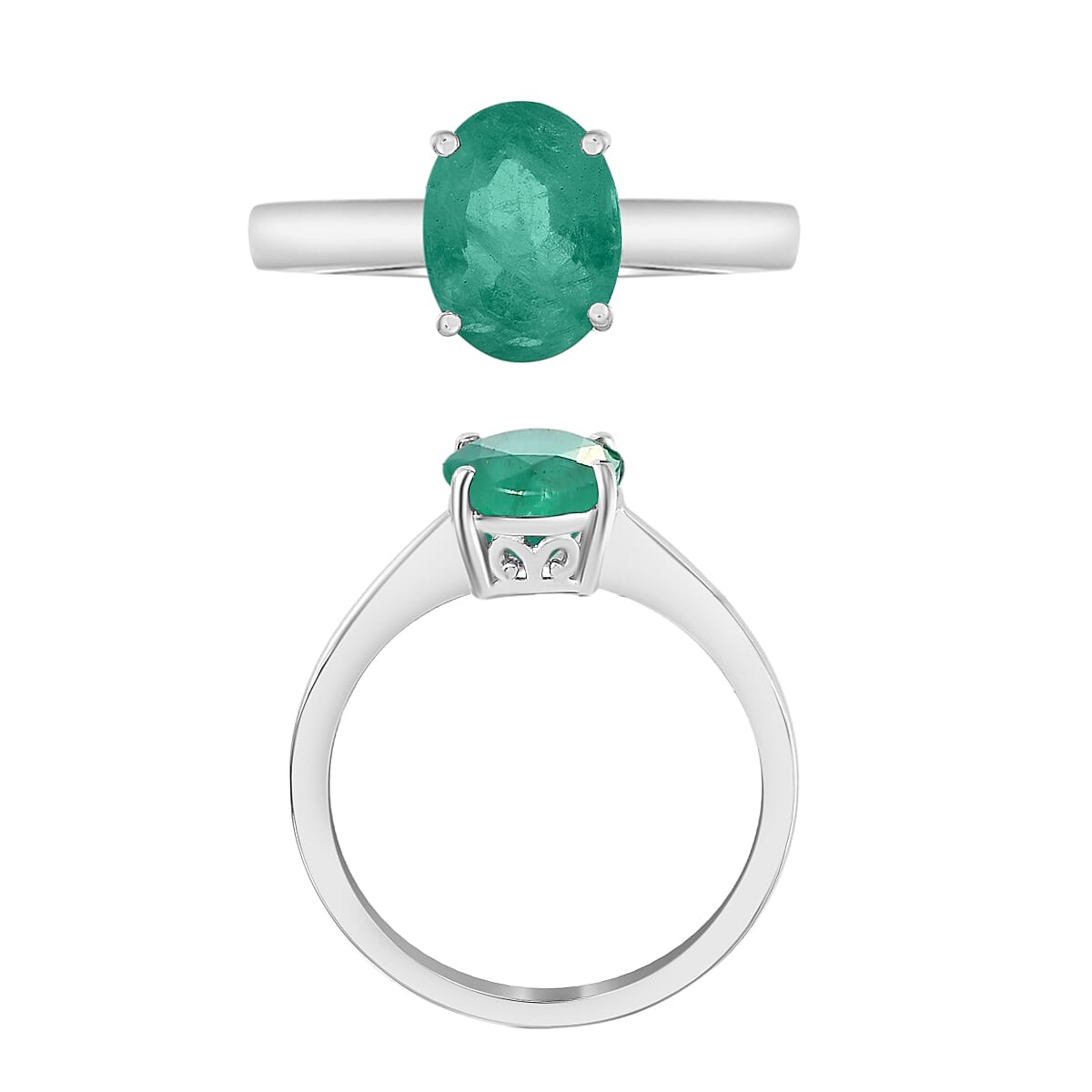 Kagem Zambian Emerald 1.80 Solitaire Ring in Platinum Over Sterling Silver (Size 12.0) image number 2