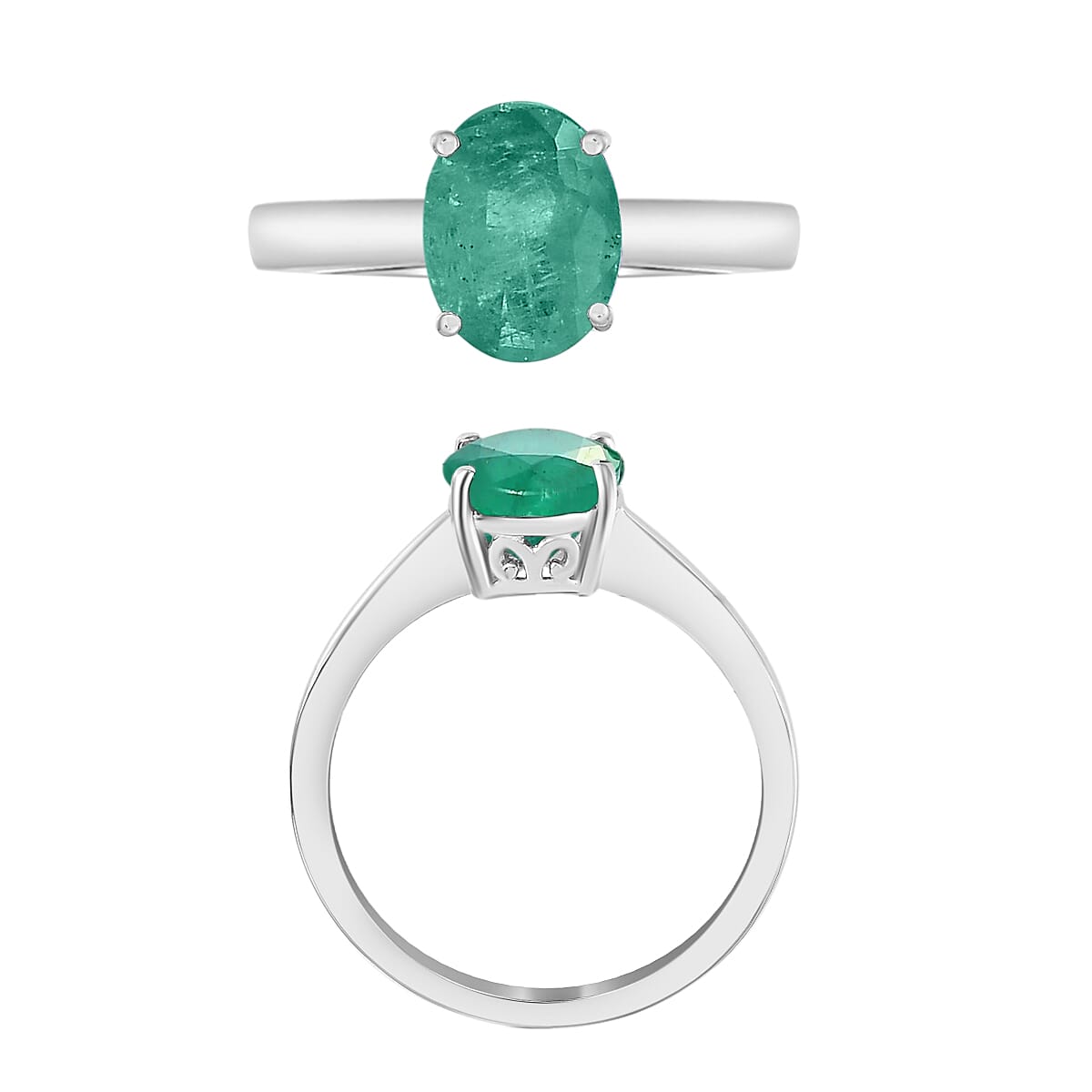 Luxoro 14K White Gold Premium Kagem Zambian Emerald Solitaire Ring (Size 5.5) 4 Grams 1.80 ctw (Del. in 10-12 Days) image number 3