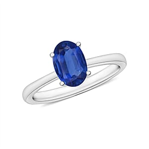 Luxoro 14K White Gold Premium Kanchanaburi Blue Sapphire Solitaire Ring (Size 4.5) 4 Grams 0.90 ctw
