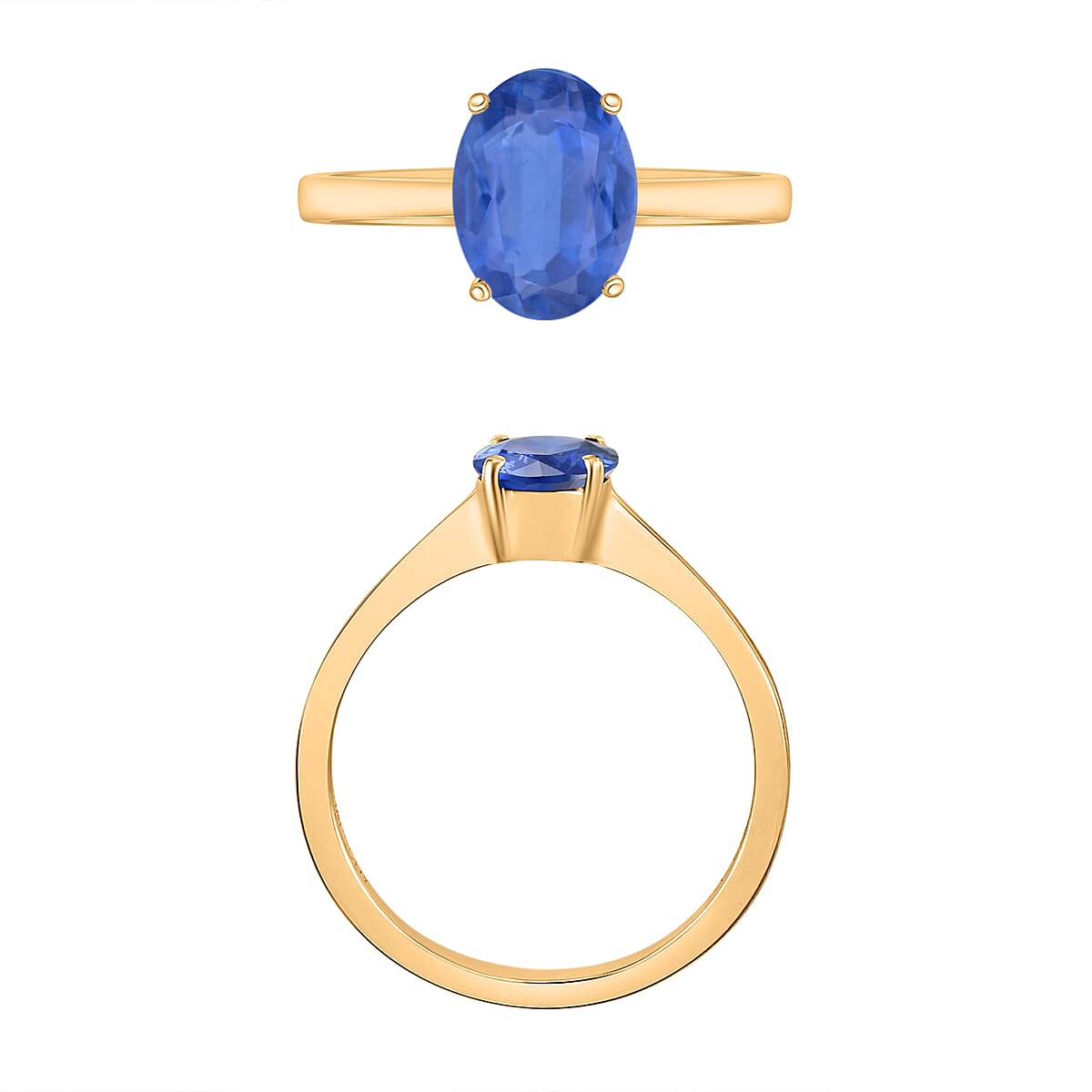 Kanchanaburi Blue Sapphire Solitaire Ring in Vermeil Yellow Gold Over Sterling Silver (Size 4.0) 1.80 ctw (Del. in 10-12 Days) image number 3