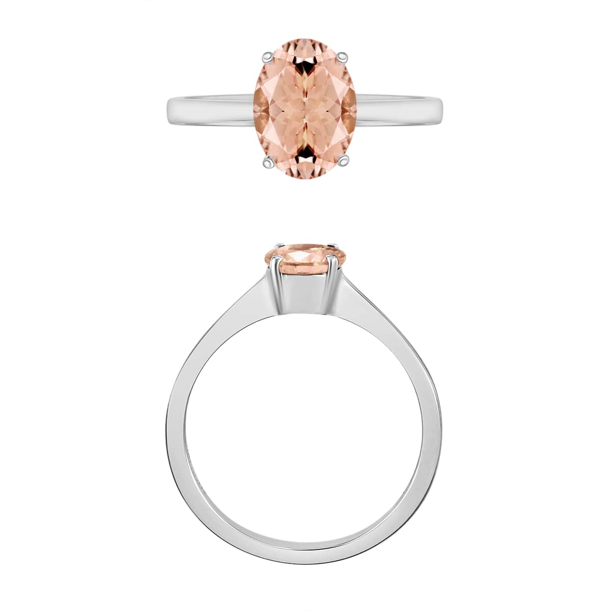 Luxoro 14K White Gold Premium Pink Morganite Solitaire Ring (Size 6.5) 1.40 ctw image number 3