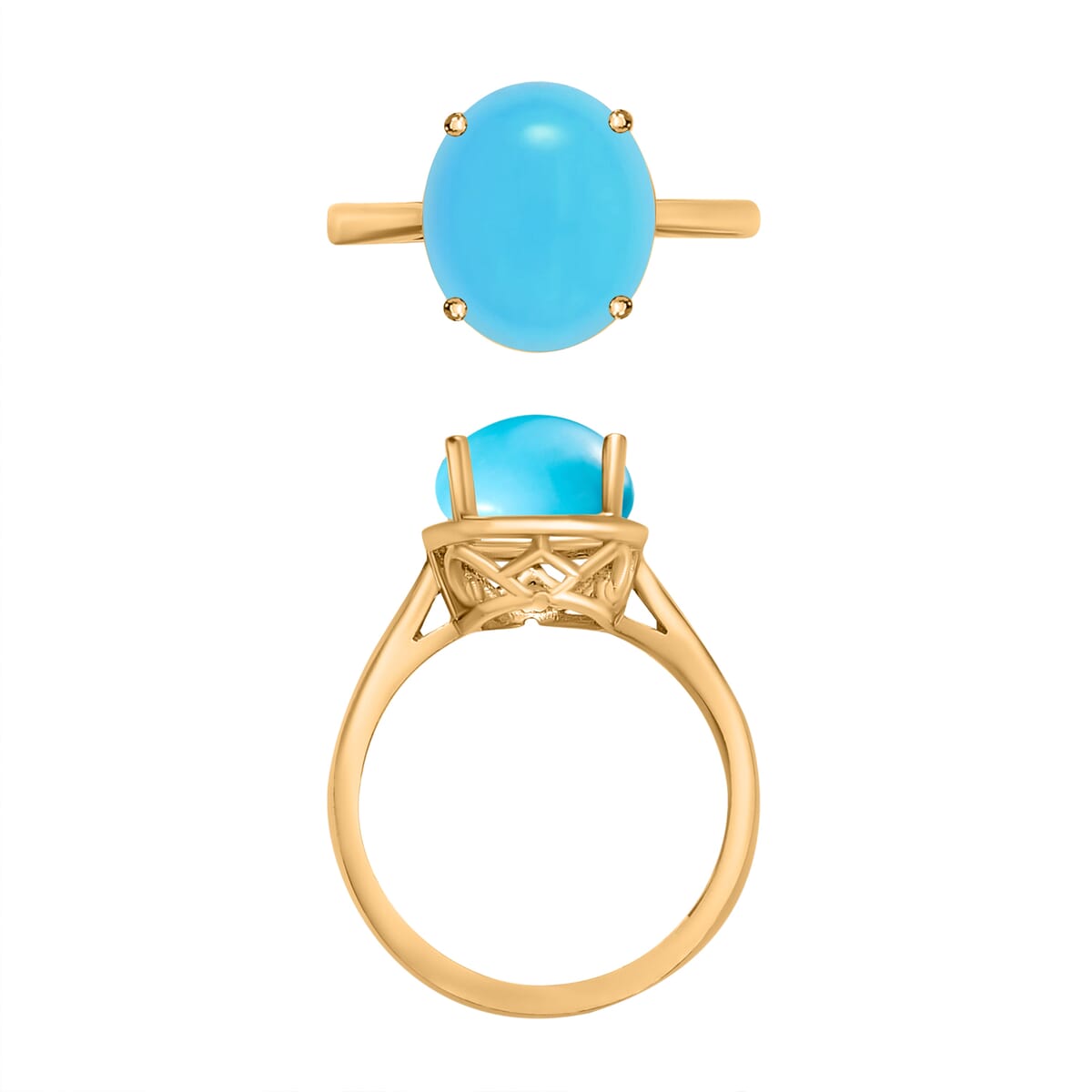 Premium Sleeping Beauty Turquoise Solitaire Ring in Vermeil Yellow Gold Over Sterling Silver (Size 4.0) 2.60 ctw image number 3