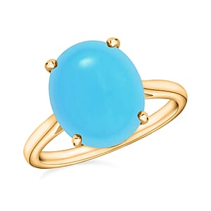 D'Joy Premium Sleeping Beauty Turquoise Solitaire Ring in Vermeil Yellow Gold Over Sterling Silver (Size 7.0) 2.60 ctw (Del. in 10-12 Days)