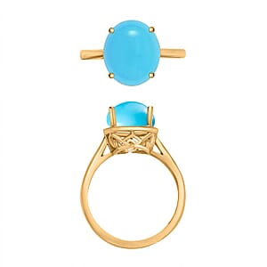 D'Joy Premium Sleeping Beauty Turquoise Solitaire Ring in Vermeil Yellow Gold Over Sterling Silver (Size 7.0) 2.60 ctw (Del. in 10-12 Days)