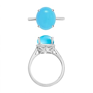 Luxoro AAA Sleeping Beauty Turquoise 2.60 ctw Solitaire Ring in 14K White Gold (Size 4.0) 4 Grams