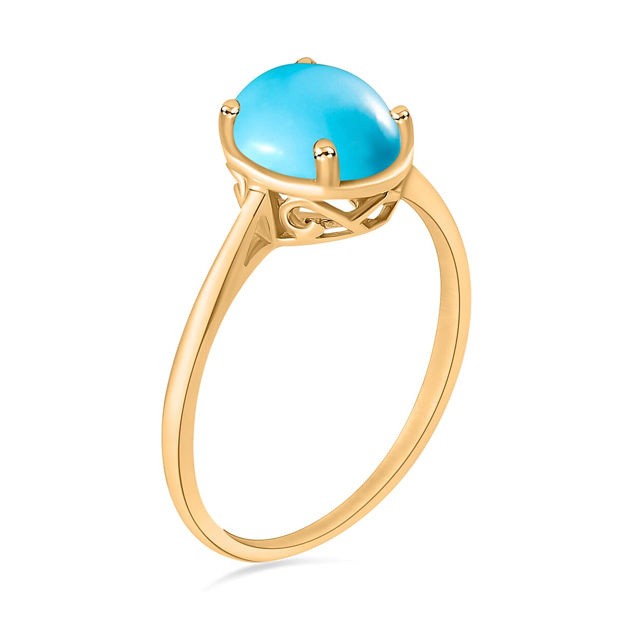 Luxoro 14K Yellow Gold Premium Sleeping Beauty Turquoise Solitaire Ring (Size 9.5) 4 Grams 2.60 ctw image number 2