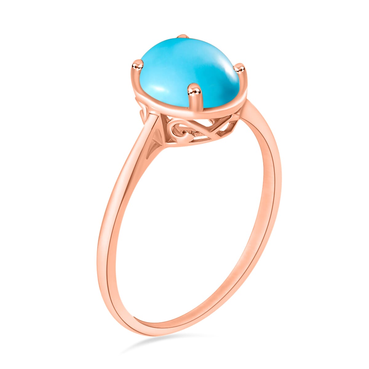 Luxoro AAA Sleeping Beauty Turquoise 2.60 ctw Solitaire Ring in 14K Rose Gold (Size 4.0) 4 Grams image number 2