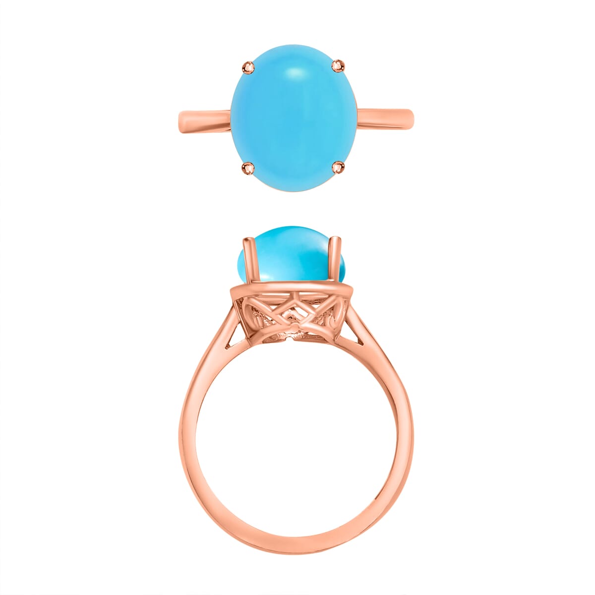 Luxoro AAA Sleeping Beauty Turquoise 2.60 ctw Solitaire Ring in 14K Rose Gold (Size 4.0) 4 Grams image number 3