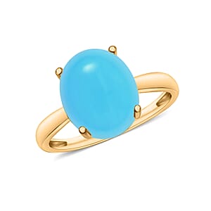 Premium Sleeping Beauty Turquoise Solitaire Ring in Vermeil Yellow Gold Over Sterling Silver (Size 4) 4.50 ctw (Del. in 10-12 Days)