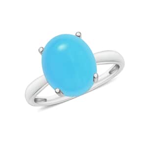 Luxoro 14K White Gold AAA Sleeping Beauty Turquoise Solitaire Ring (Size 4.0) 4 Grams 4.50 ctw