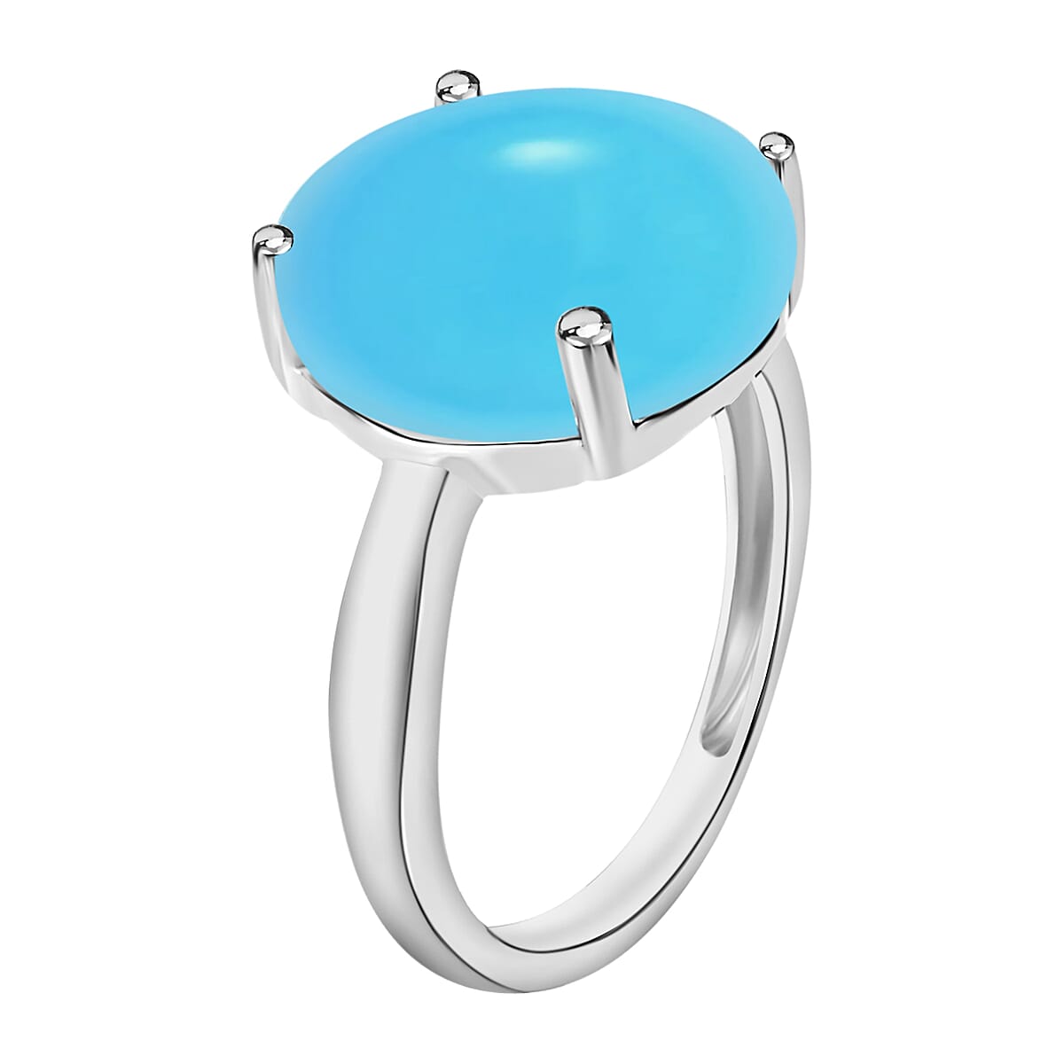 Luxoro AAA Sleeping Beauty Turquoise 4.50 ctw Solitaire Ring in 14K White Gold (Size 4.0) 4 Grams image number 2