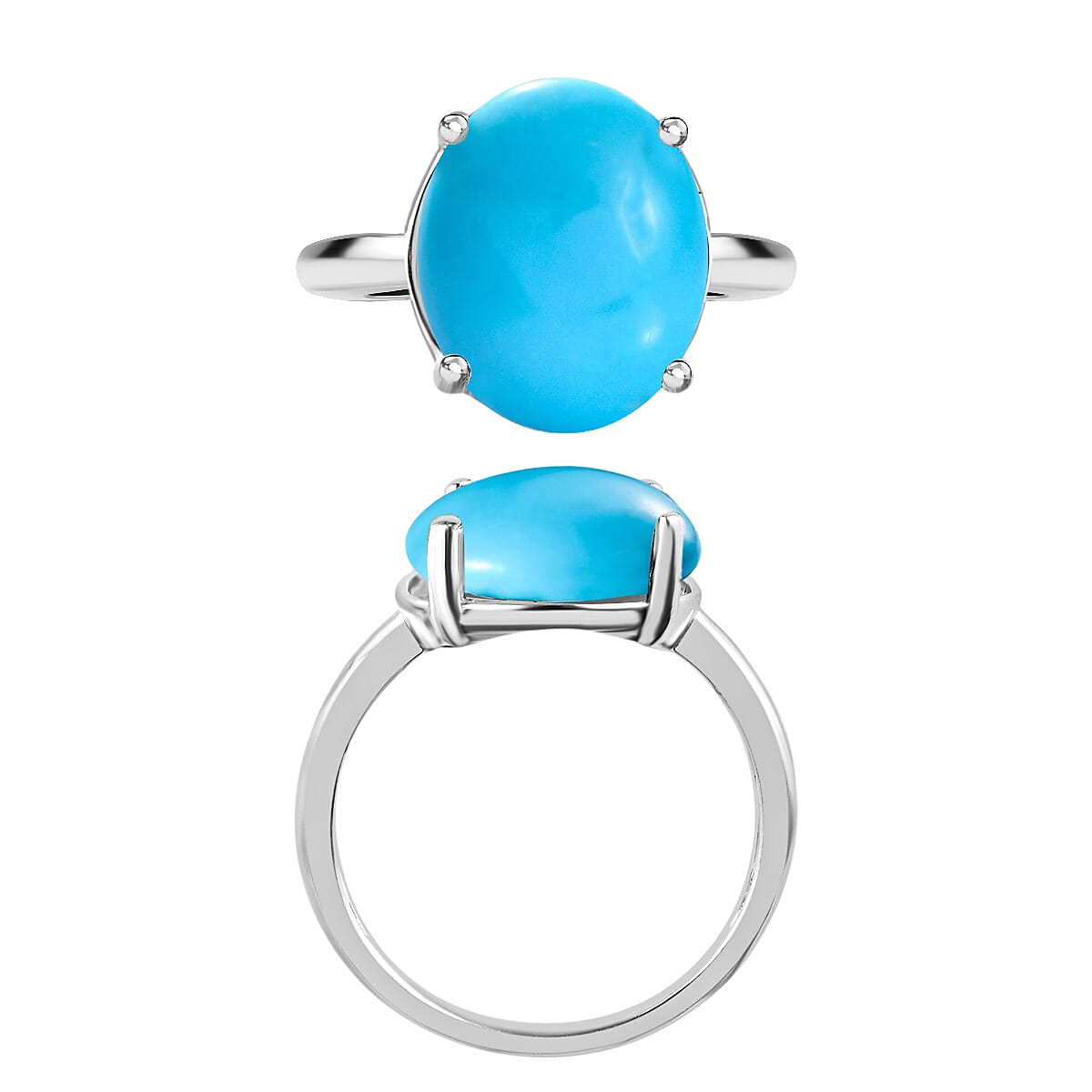 Luxoro AAA Sleeping Beauty Turquoise 4.50 ctw Solitaire Ring in 14K White Gold (Size 4.0) 4 Grams image number 5