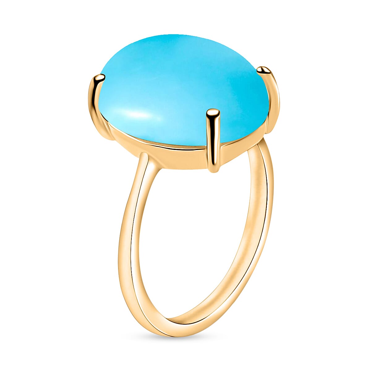 D'Joy Sleeping Beauty Turquoise Solitaire Ring in Vermeil Yellow Gold Over Sterling Silver 7.00 ctw (Size 9.5) image number 2