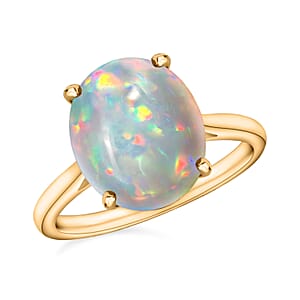 D'Joy Premium Ethiopian Welo Opal 1.80 ctw Solitaire Ring in Vermeil Yellow Gold Over Sterling Silver (Size 6.5)