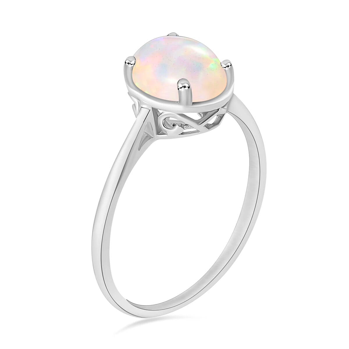 Luxoro Premium Ethiopian Welo Opal 1.80 ctw Solitaire Ring in 14K White Gold (Size 11.0) 4 Grams (Del. in 10-12 Days) image number 2
